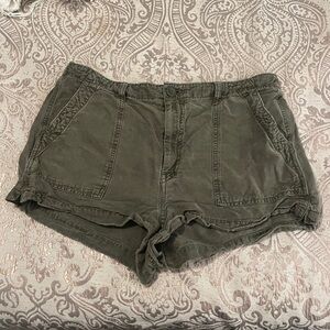 aerie Olive Vintage-Wash High-Rise Utility Shorts